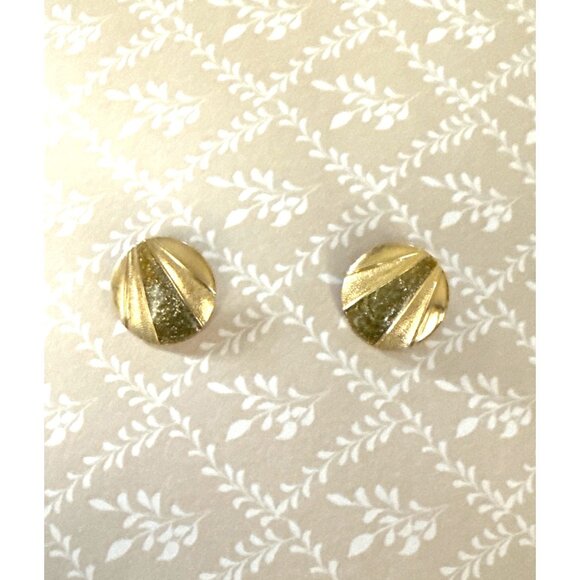Vtg. Gold-Tone Round Clip-On Earrings Textured Glittery Enamel Clips, jewelry - Picture 5 of 11
